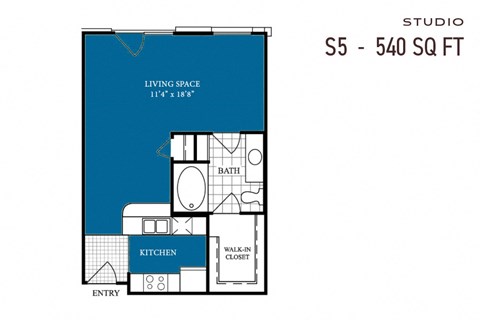 Floor plan for studio, 1 bath, 540 sqft